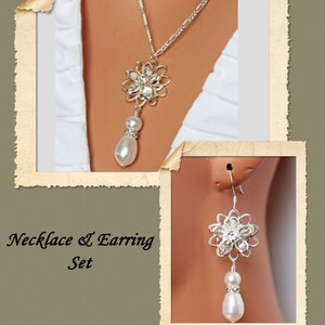 Crystal Pearl Drop Wedding Jewelry Set, Pearl Drop Pendant Earrings Bridal Jewelry Set, Bridesmaids Jewelry Set