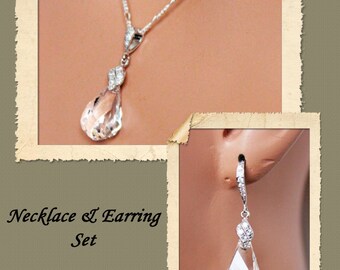 Bridal Jewelry Set, Wedding Necklace and Earring Set, Swarovski Crystal Clear Drop,  Bridesmaids Jewelry Gift Set