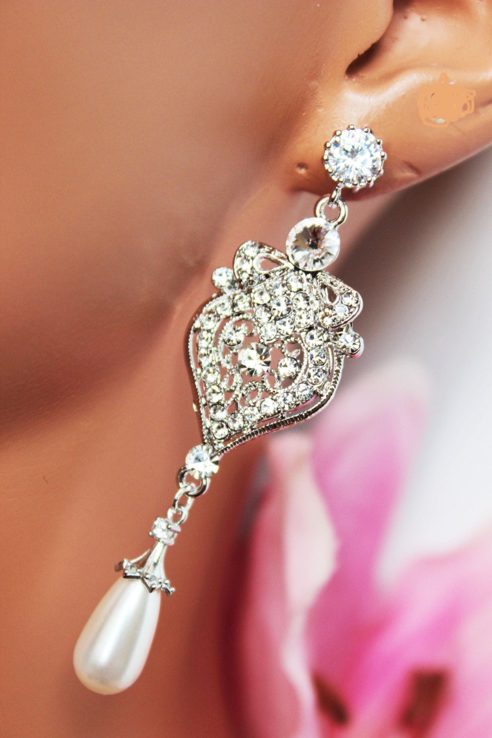 LOU - Long European Art Deco Crystal, Pendant Bridal Classic Style Earrings main image 1