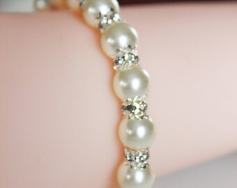 Classic Rhinestone Pearl Bracelet, Bridal Bracelet, Bridal Jewelry, Wedding Bracelet, Bridesmaids Jewelry