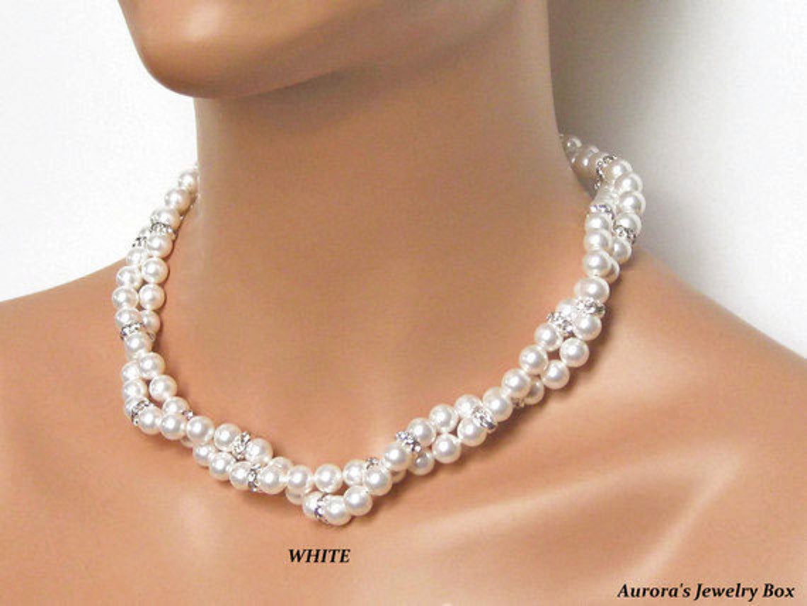 Bridal Pearl Necklace. Multistrand White Pearl. Bridal Jewelry