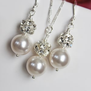 Bridal Jewelry Set, Wedding Jewelry Set, Bridesmaids Jewelry Set, Rhinestone and White Pearl Drop