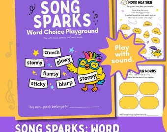 Song Sparks: Hojas de trabajo de composición de canciones con selección de palabras para niños