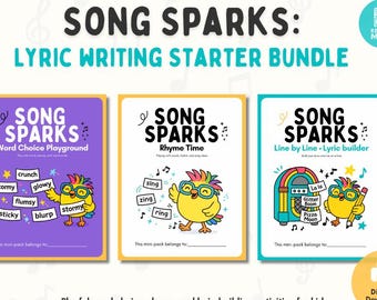 Paquete de iniciación a la escritura de letras de canciones: Song Sparks / Actividades de composición de canciones para niños / Elección de palabras, rimas y letras / De 6 a 10 años