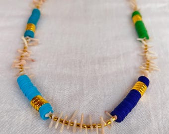 Multicolor Beaded Necklace with Gold Accents | Handmade Casual Piece