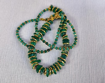Handmade Malachite Necklace: Egyptian Gold Accent Natural Stone Jewelry