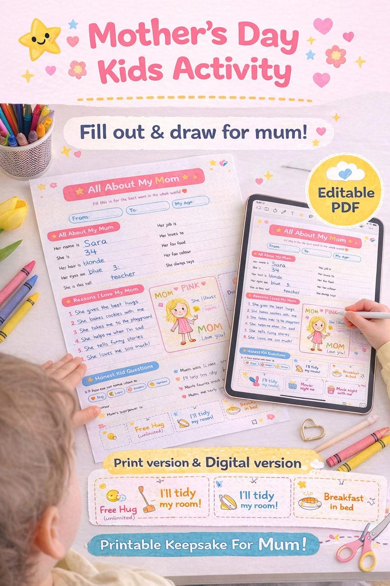 All About Mom Printable Activity Sheet | Mother's Day Kids Interview ...
