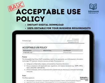 Acceptable Use Policy Template | Editable Word & PDF | Small Business Cybersecurity Policy | Instant Download