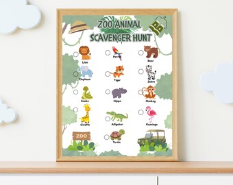 Jeu imprimable de chasse au trésor d'animaux de zoo | Activité de fête d'anniversaire d'enfants, salle de classe, thème Safari, téléchargement immédiat au format PDF