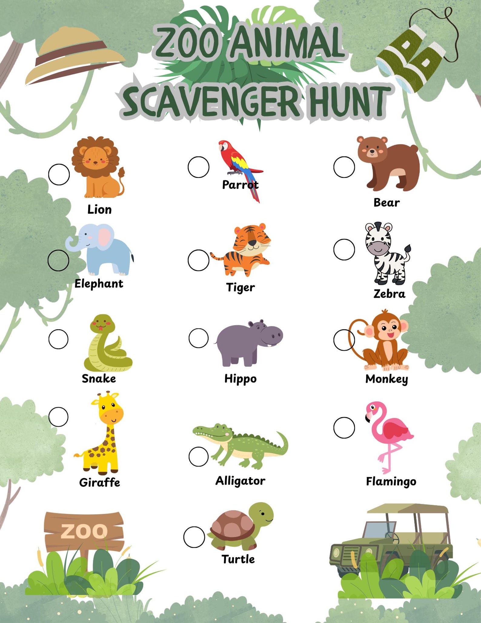 Printable Zoo Animal Scavenger Hunt Game | Kids Birthday Party Activity ...