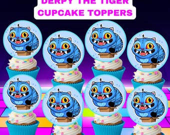 Derpy The Tiger Cake Topper | Cupcake Topper | K-Pop Demon Hunters | Printable Birthday Party Decor | K-Pop Theme Favors | Instant Download