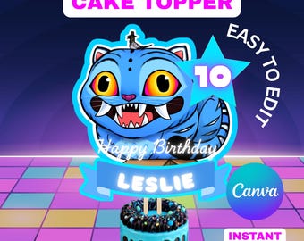 K-Pop Demon Hunters Birthday Cake Toppers | Derpy the Cat | Printable Party Decor | Editable Canva Template | Anime-Inspired Cake Topper