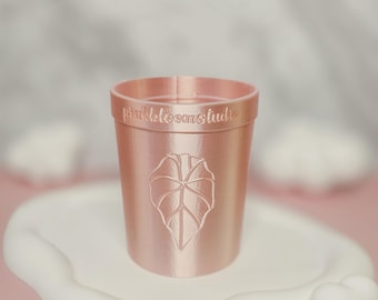 3.3" 3D Printed Leaf Stenciled Self-Watering Pot