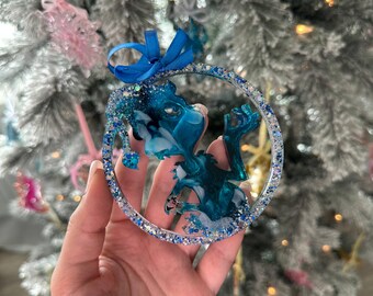 Handmade Resin Christmas Ornaments: Blue and SilverHoliday Decor, Set of 11
