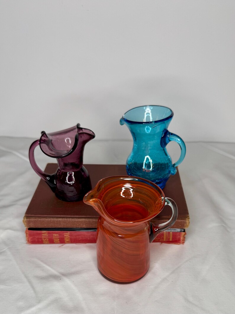 Set of Three Small Handblown Glass Pitchers - Etsy