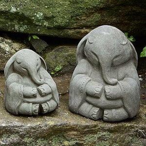 ZEN ELEPHANT BUDDHA: Solid Stone Sculpture. Home & Garden Statue. Outdoor Safe! Handcrafted U.S.A.