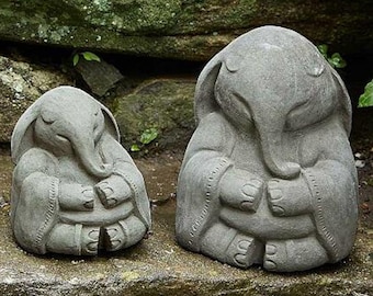 ZEN ELEPHANT BUDDHA: Solid Stone Sculpture. Home & Garden Statue. Outdoor Safe! Handcrafted U.S.A.