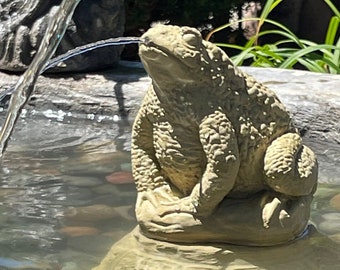 VINTAGE TOAD SPITTER (Premium Color Options): Solid Stone Plumbed Statue. Fountain Pond Décor. Sealed for Outdoor Use. Handcrafted in U.S.A