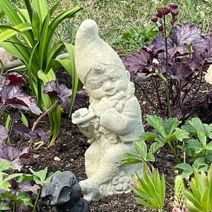 VINTAGE MUSICAL GNOME: Solid Stone Statue. Home & Garden Decor. Outdoor Safe! Handcrafted U.S.A.