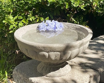 VINTAGE BIRDBATH or PLANTER (4 Color Options): Durable Solid Stone Garden Decor Vessel. Holds Water! Sealed for Outdoors. Handcrafted U.S.A