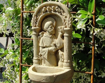 SAINT FRANCIS BIRDBATH (4 Color Options): Quality Solid Stone Décor Wall Art w/ Rust Proof Hook, Sealed for Outdoors. Handcrafted in U.S.A