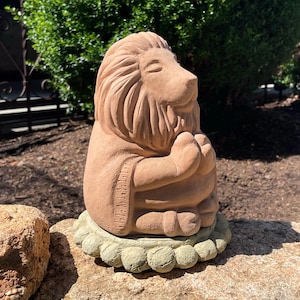 ZEN MEDITATING LION (Size & Color Options): Solid Stone Sculpture. Home Decor Garden Art Accent Statue Gift. Outdoor Safe. Handcrafted U.S.A