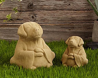 ZEN MEDITATING DOG (Size & Color Options): Solid Stone Buddha Statue. Unique Home Decor Garden Accent Gift. Outdoor Safe. Handcrafted U.S.A