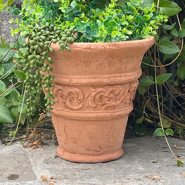 VINTAGE TUSCANY FLOWERPOT (4 Color Options): Durable Solid Stone Planter. Unique Home Garden Decor, Sealed for Outdoors. Handcrafted U.S.A