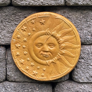 MOON & SUN TABLET (Premium Color Options): Solid Stone Wall Hanging w/ Rust Proof Hook. Home Garden Decor. Outdoors Safe. Handcrafted U.S.A.