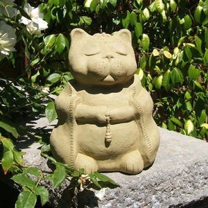 LARGE MEDITATING CAT (Premium Color Options): Solid Stone Sculpture. Unique Home Decor Garden Accent Gift. Outdoor Safe. Handcrafted U.S.A