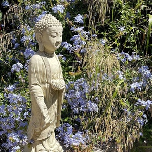 TALL ENLIGHTMENT BUDDHA (Premium Color Options): Solid Stone Detailed Statue. Home Garden Yard Decor. Sealed for Outdoors. Handcrafted U.S.A