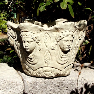 VINTAGE ATHENA PLANTER (4 Color Options): Solid Stone Goddess Pot. Unique Home Decor Garden Accent. Sealed for Outdoors! Handcrafted U.S.A