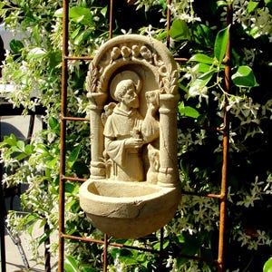 SAINT FRANCIS BIRDBATH (4 Color Options): Durable Solid Stone Plaque. Home Decor Garden Wall Art. Sealed for Outdoors. Handcrafted U.S.A