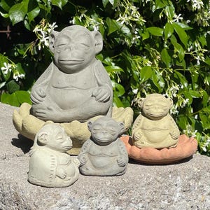 ZEN MEDITATING MONKEY (Size & Color Options): Solid Stone Sculpture. Unique Home Decor Garden Accent Gift. Outdoor Safe. Handcrafted U.S.A