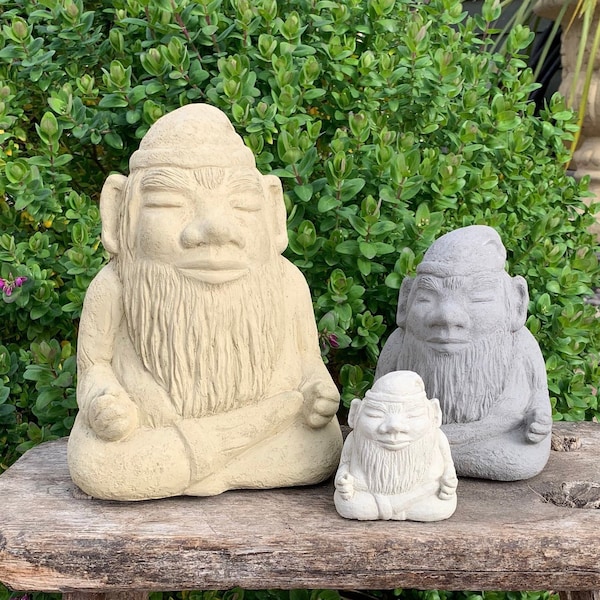 ZEN MEDITATING GNOME (Size/Color Options): Solid Stone Inspirational Sculpture. Perfect Home Garden Gift. Outdoor Safe. Handcrafted in U.S.A