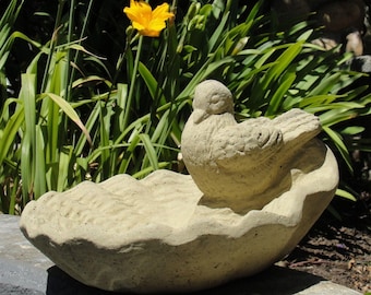 VINTAGE RUSTIC BIRDBATH  (4 Color Options): Solid Stone Birdfeeder w/ Weathered Detail, Holds Water, Wildlife Safe. Handcrafted in U.S.A