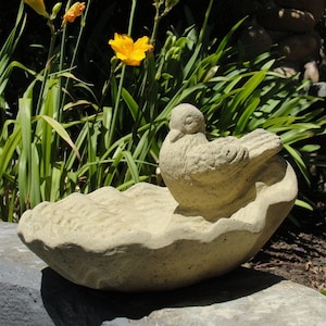 VINTAGE RUSTIC BIRDBATH 4 Color Options: Solid Stone Birdfeeder w/ Weathered Detail, Holds Water, Wildlife Safe. Handcrafted in U.S.A Old Stone (tan)