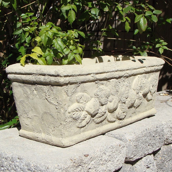 VINTAGE FRUIT TROUGH (4 Color Options): Solid Stone Rectangular Distressed Planter. Home Design, Sealed for Outdoors. Handcrafted in U.S.A