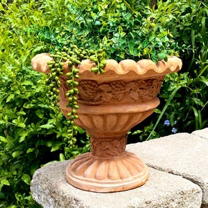 FRILLED PLANTER BIRDBATH: Solid Stone Vessel. Home Garden Decor. Outdoor Safe. Handcrafted U.S.A.