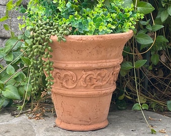 VINTAGE TUSCANY FLOWERPOT (4 Color Options): High Quality Solid Stone w/ Aged Texture. Home Design, Sealed for Outdoors. Handcrafted U.S.A