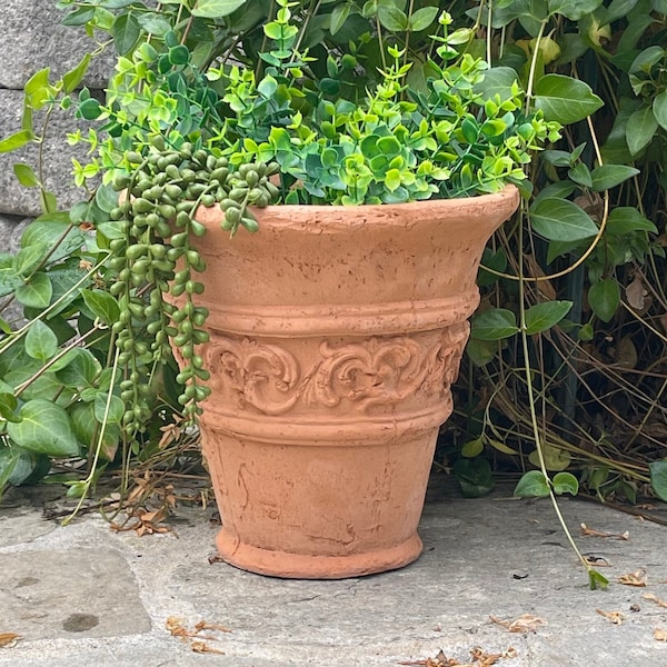 VINTAGE TUSCANY FLOWERPOT (4 Color Options): High Quality Solid Stone w/ Aged Texture. Home Design, Sealed for Outdoors. Handcrafted U.S.A