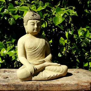 VINTAGE MASTER BUDDHA (4 Color Options): Durable Solid Stone Statue. Serene Home Decor Garden Accent. Sealed for Outdoors. Handcrafted U.S.A