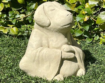 LARGE MEDITATING DOG (Second): Solid Stone, Sealed for Outdoors. Slightly Damaged, Greatly Reduced. Lousy Gift but Perfect for your Garden.