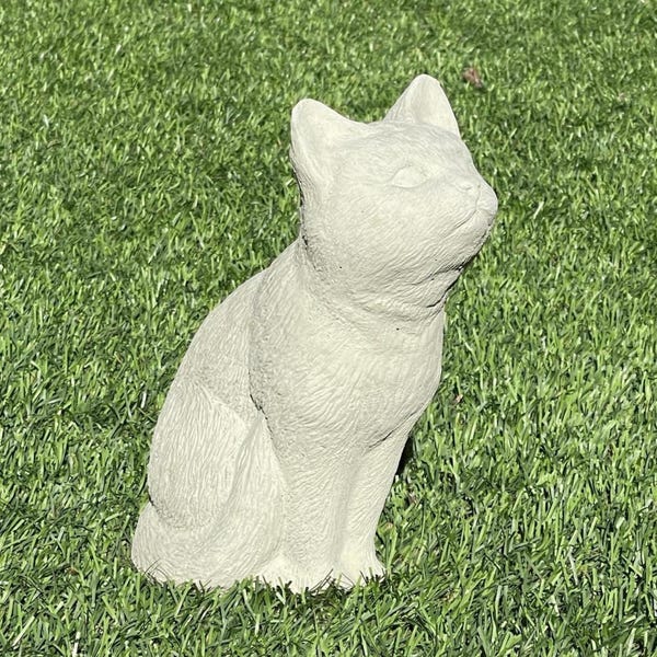 BIRD WATCHING CAT (4 Color Options): Durable Solid Stone Statue. Unique Home Decor Garden Art Gift . Sealed for Outdoors. Handcrafted U.S.A