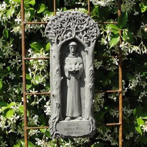 SAINT FRANCIS PLAQUE (4 Color Options): Etched w/ "Lord Bless This Garden". Solid Stone Wall Hanging/Memorial Marker. Sealed for Outdoor Use