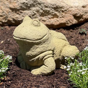 VINTAGE HAPPY FROG (8 Color Options): Durable Solid Stone Statue. Unique Home Decor Garden Accent. Sealed for Outdoors. Handcrafted U.S.A