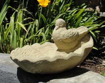 VINTAGE RUSTIC BIRDBATH  (4 Color Options): Solid Stone Birdfeeder w/ Distressed Detail, Holds Water, Wildlife Safe. Handcrafted in U.S.A