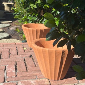 VINTAGE FLUTED PLANTER: Solid Stone Flower Pot. Modern Rustic Garden Container. Handcrafted U.S.A