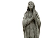 VINTAGE FRENCH MARY (Choice of color) Solid Stone Catholic Statuette. Antique Replica w Weathered Worn Detail. Indoor Decor, Outdoor Safe.