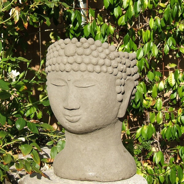 BUDDHA HEAD PLANTER (Size/Color Options): Solid Stone Container. Perfect Home Garden Design. Sealed for Outdoor Use. Handcrafted in U.S.A